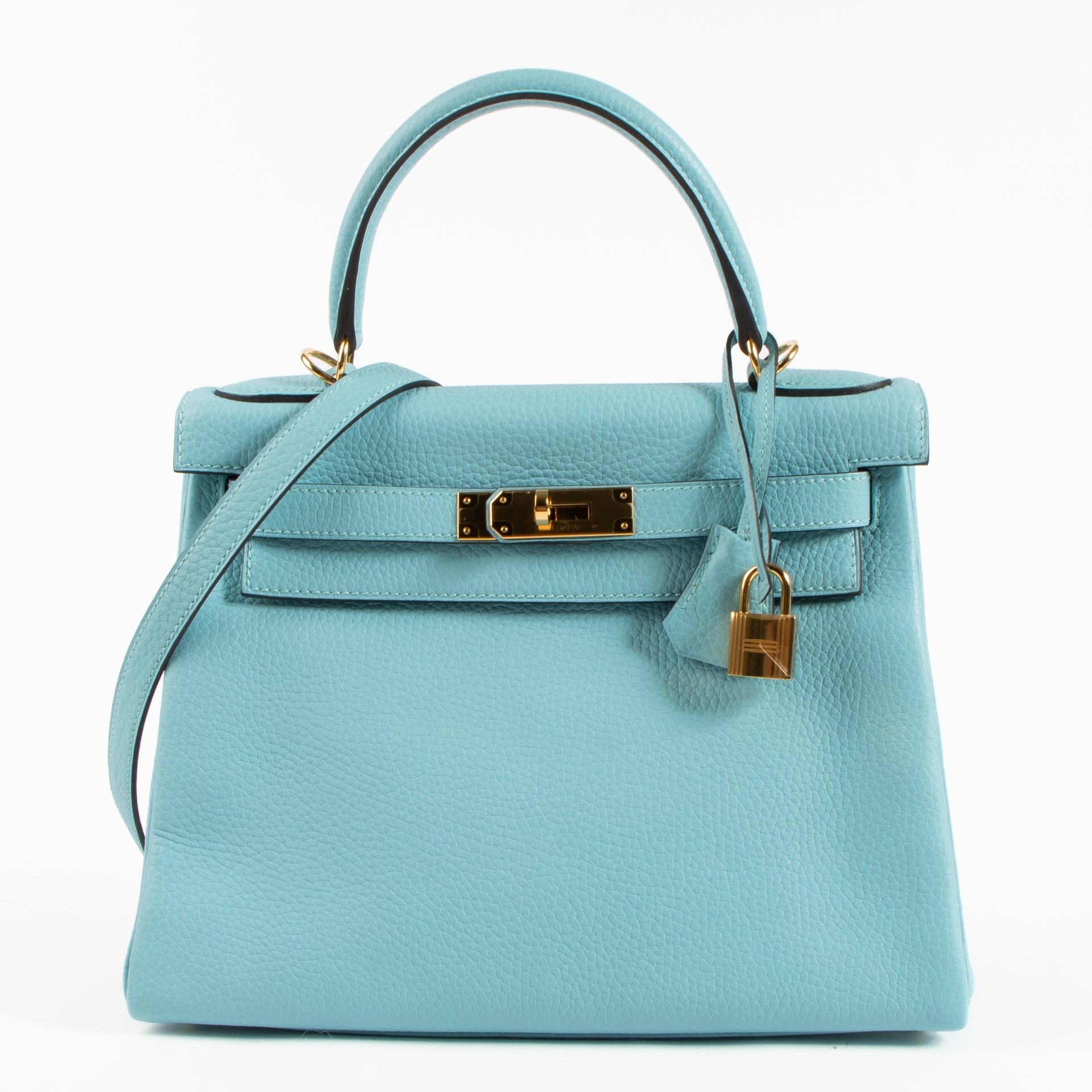 Hermès Kelly 28 Bleu Atoll Clemence GHW