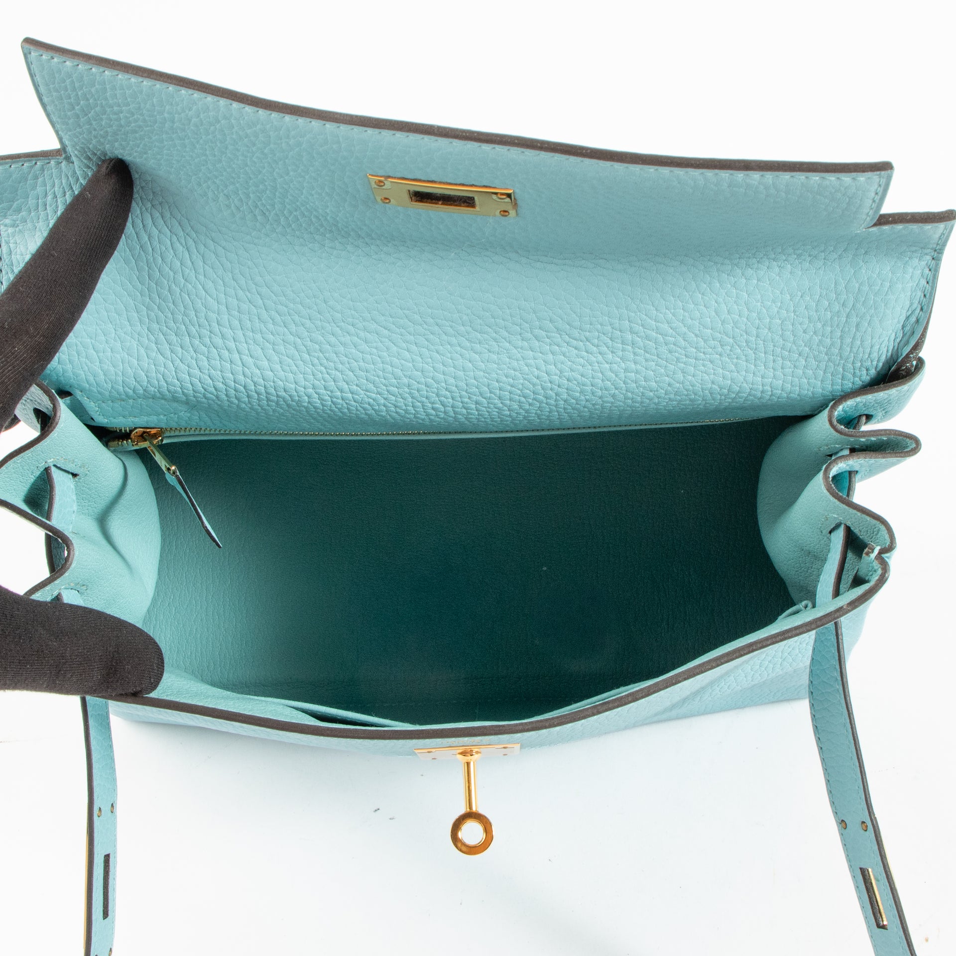 Hermès Kelly 28 Bleu Atoll Clemence GHW