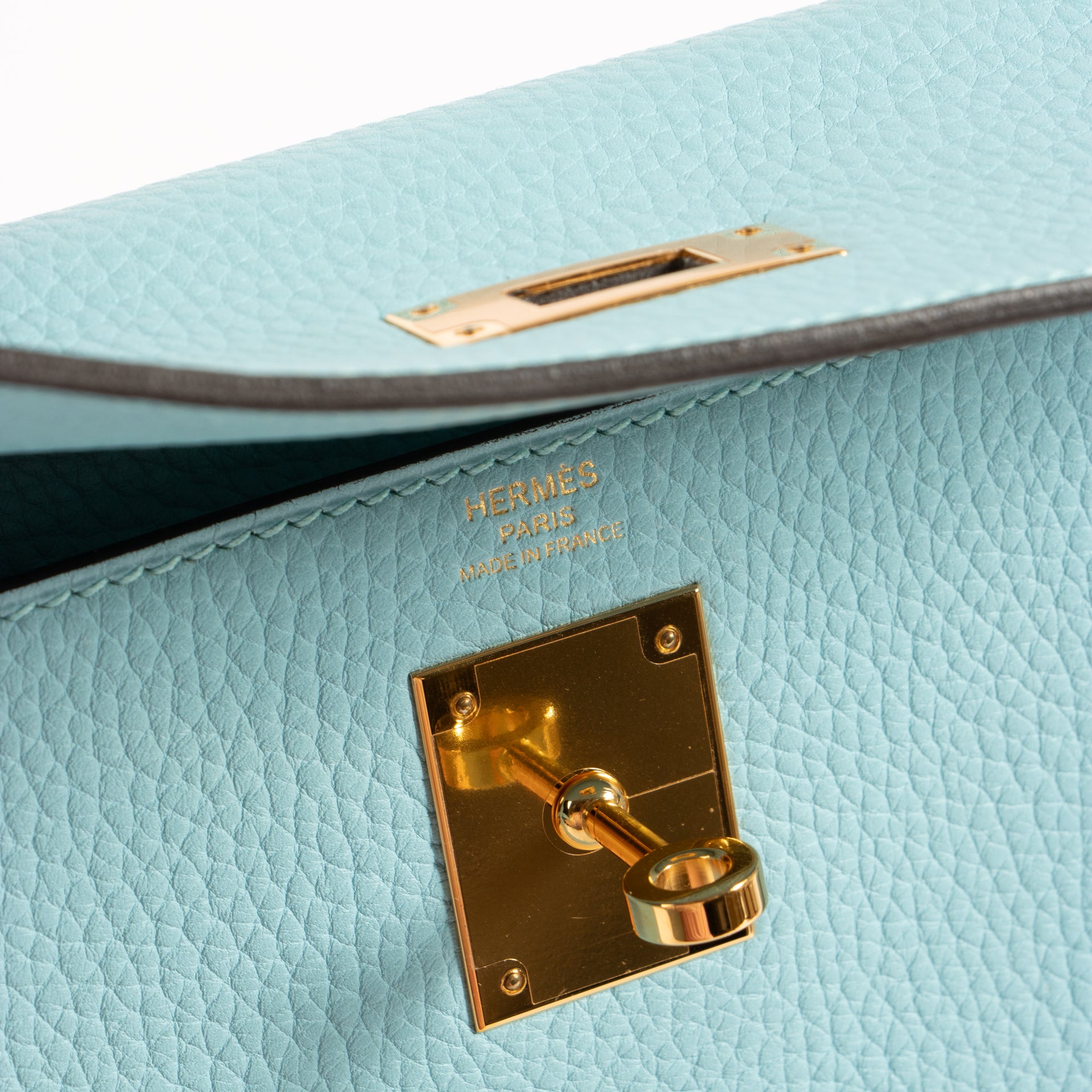 Hermès Kelly 28 Bleu Atoll Clemence GHW