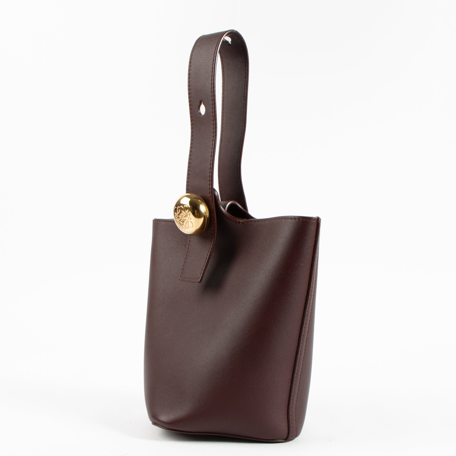Loewe Burgundy Pebbled Mini Bucket Bag