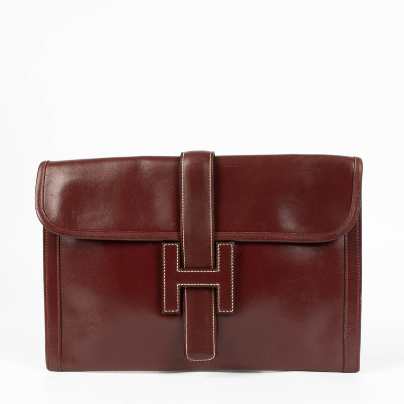 Hermès Bordeaux Box Jige PM Clutch