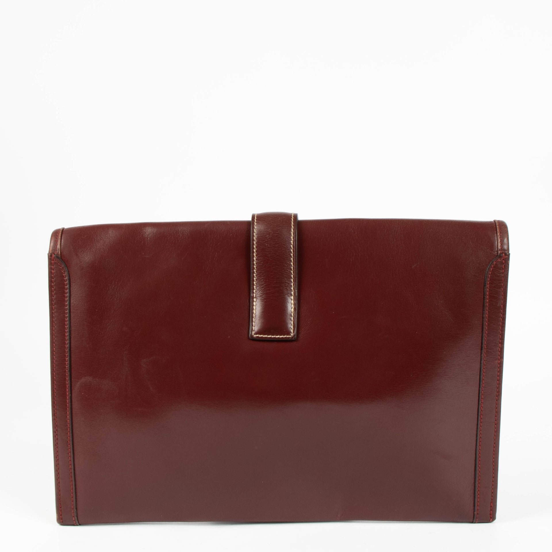 Pochette Hermès Jige PM en cuir Box Bordeaux