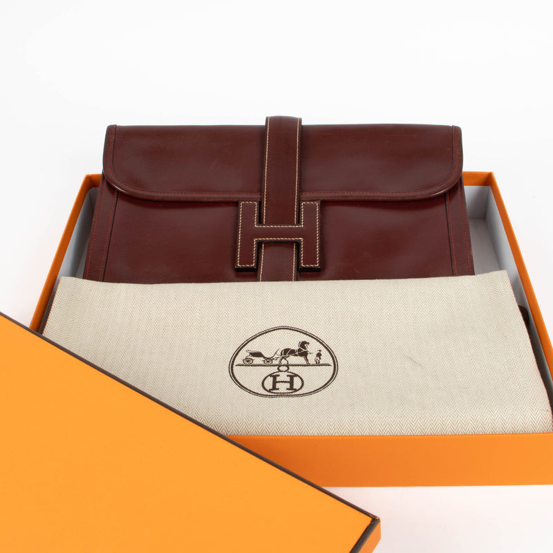 Hermès Bordeaux Box Jige PM Clutch