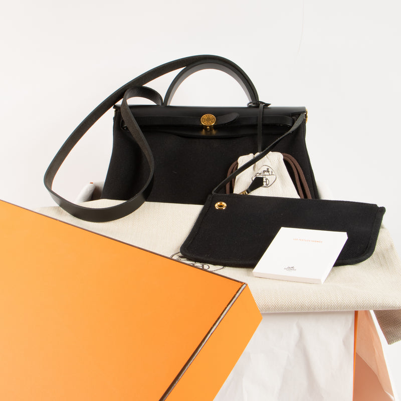 Hermès Herbag Zip 31 Black Toile Militaire/Hunter GHW