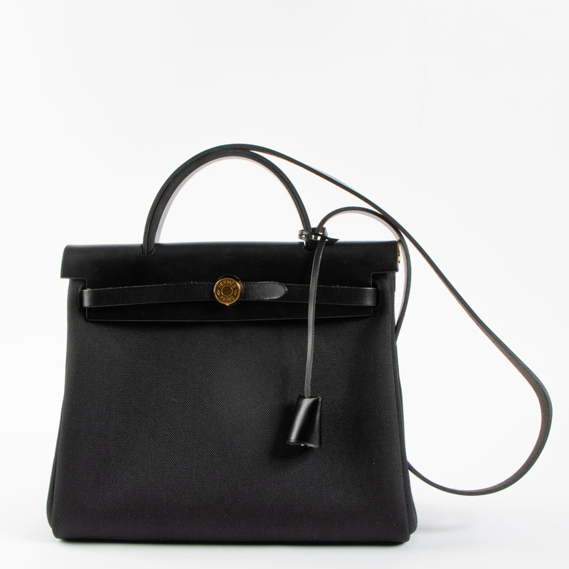Hermès Herbag Zip 31 Black Toile Militaire/Hunter GHW