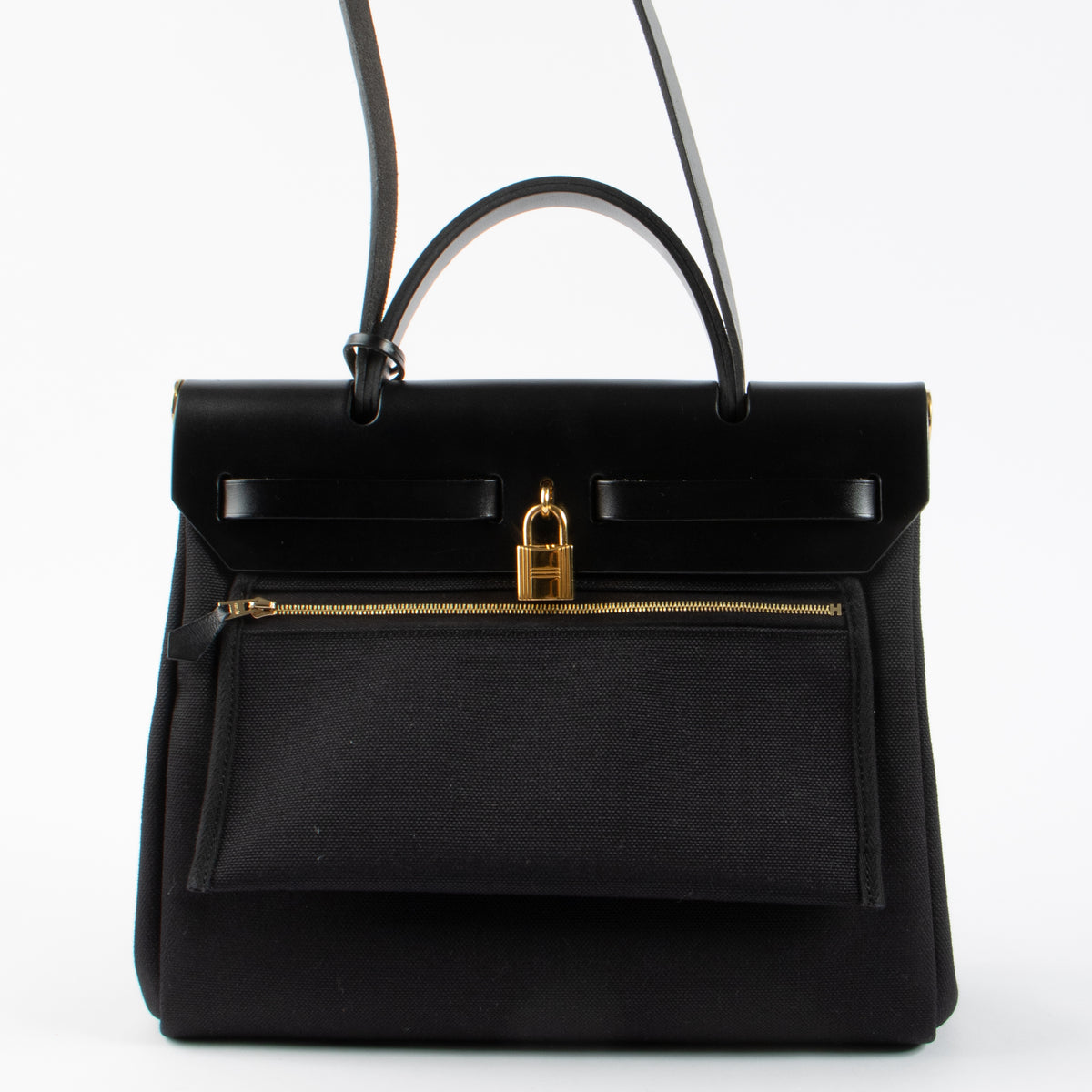 Hermès Herbag Zip 31 Black Toile Militaire/Hunter GHW