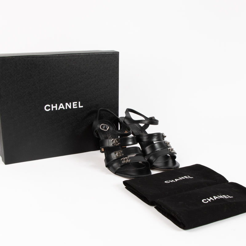 Chanel Black CC Turnlock Strappy Heels - Size 38,5