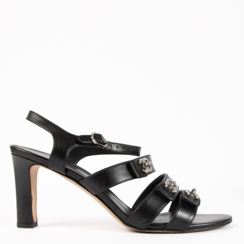 Chanel Black CC Turnlock Strappy Heels - Size 38,5