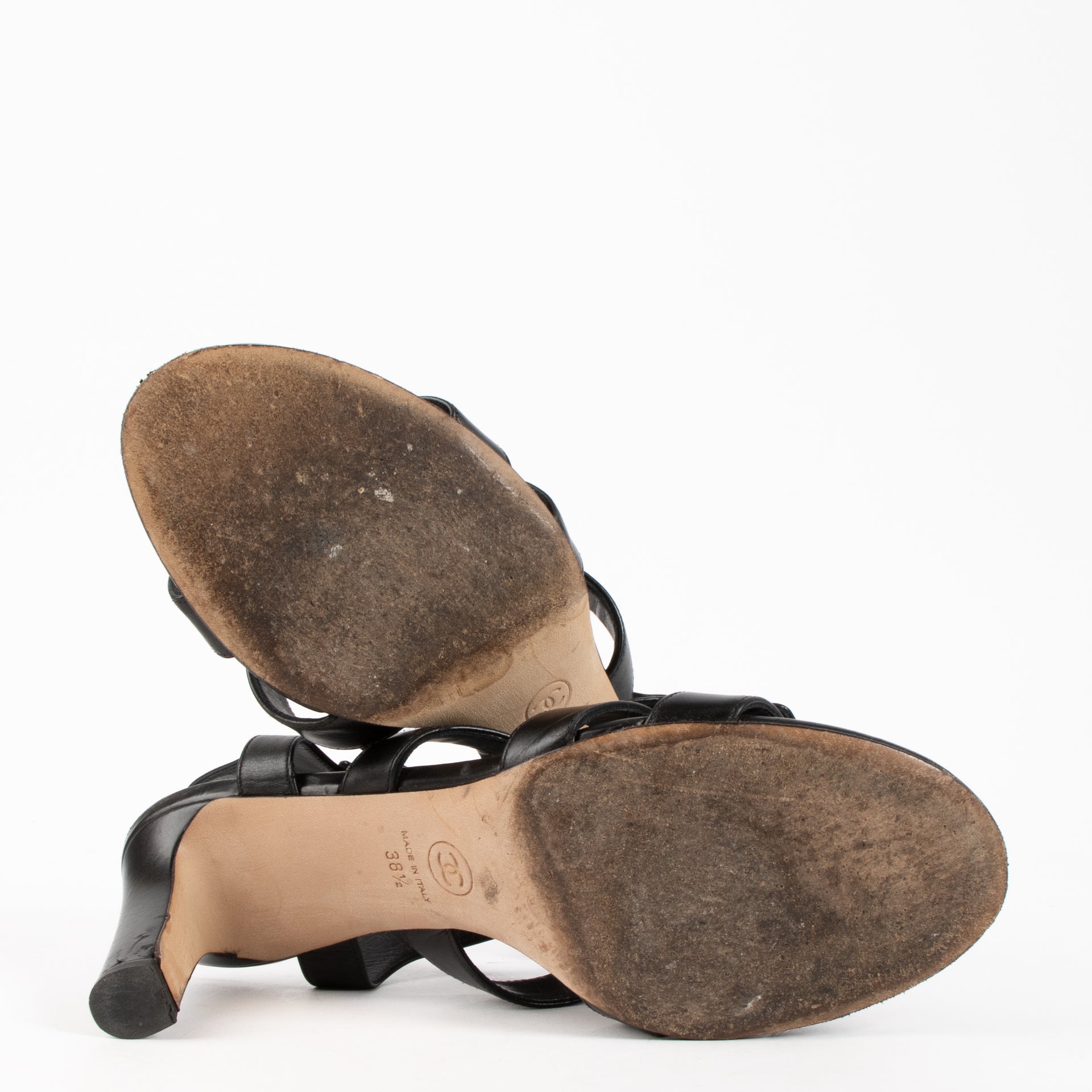 Chanel Black CC Turnlock Strappy Heels - Size 38,5