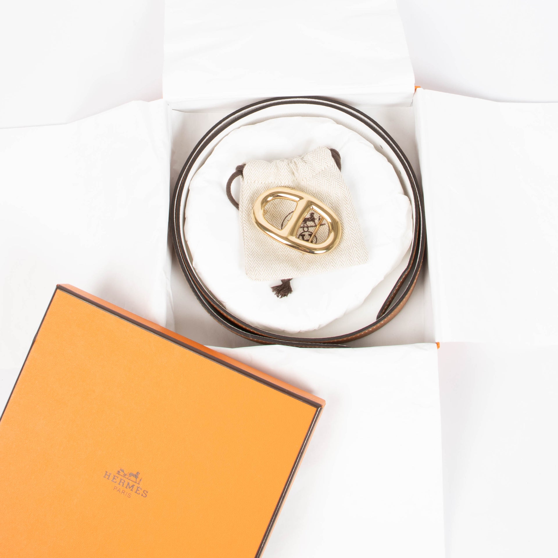 Hermes White/Gold Chaîne d'Ancre Belt - size 95