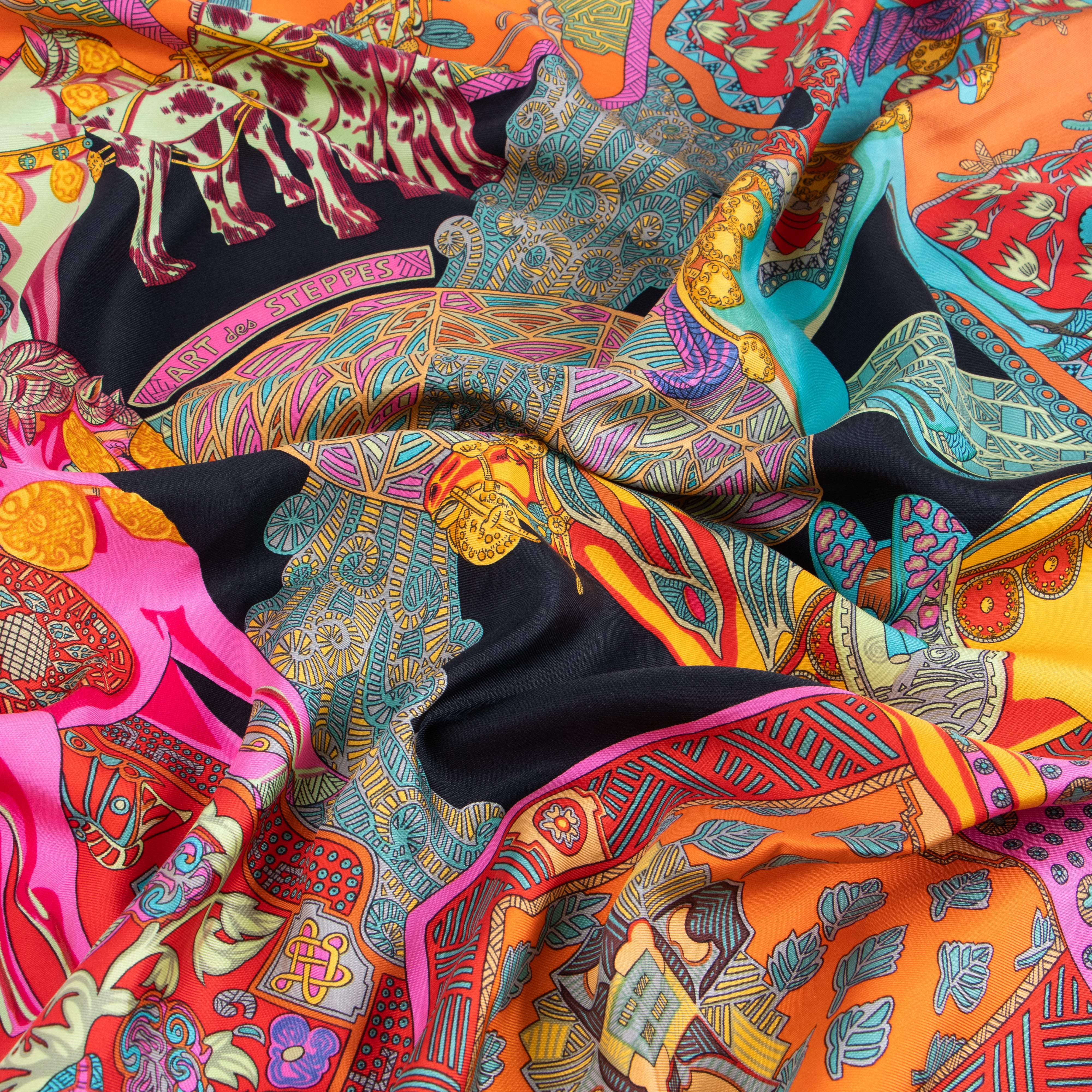 Hermes Black Silk Art des Steppes 90 Scarf – Labellov