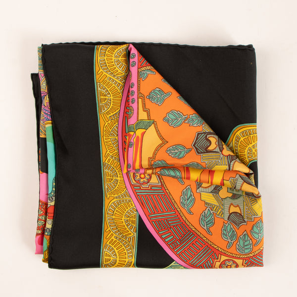 Shop this authentic Hermes Art des Steppes Black Silk 90 Scarf Pre-Loved on Labellov.com