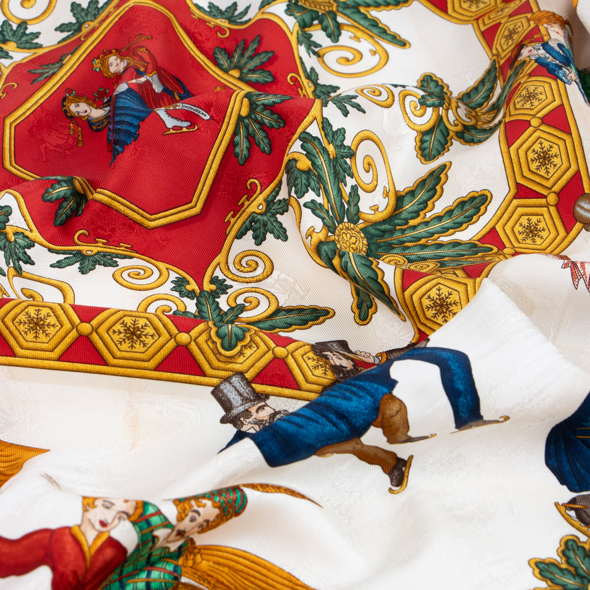 Shop this authentic Hermes Joies d'Hiver Red Silk Jacquard 90 Scarf Pre-Loved on Labellov.com