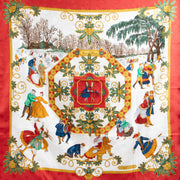 Shop this authentic Hermes Joies d'Hiver Red Silk Jacquard 90 Scarf Pre-Loved on Labellov.com