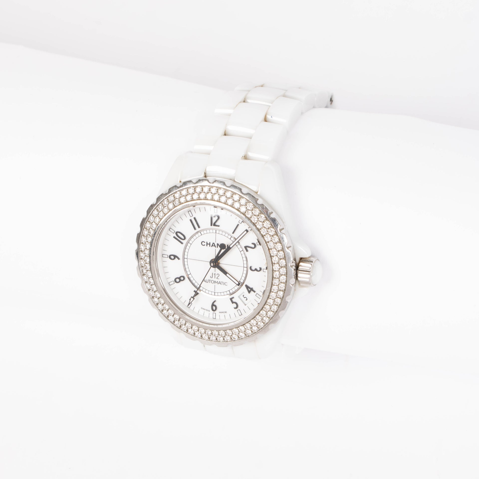 Chanel White Ceramic Diamond J12 38mm Watch