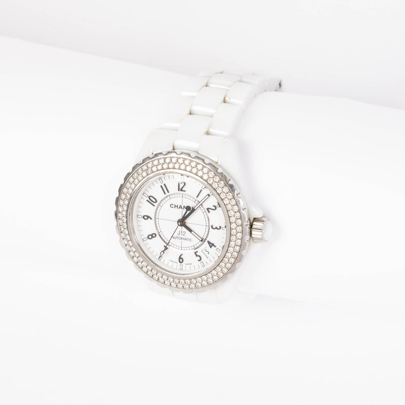 Chanel White Ceramic Diamond J12 38mm Watch