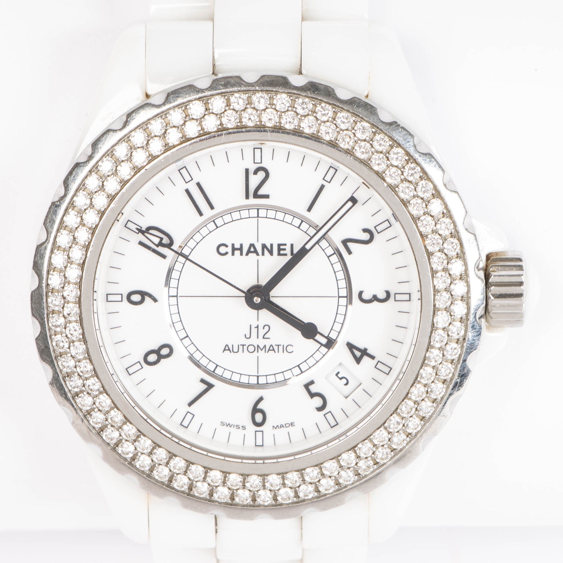 Chanel White Ceramic Diamond J12 38mm Watch