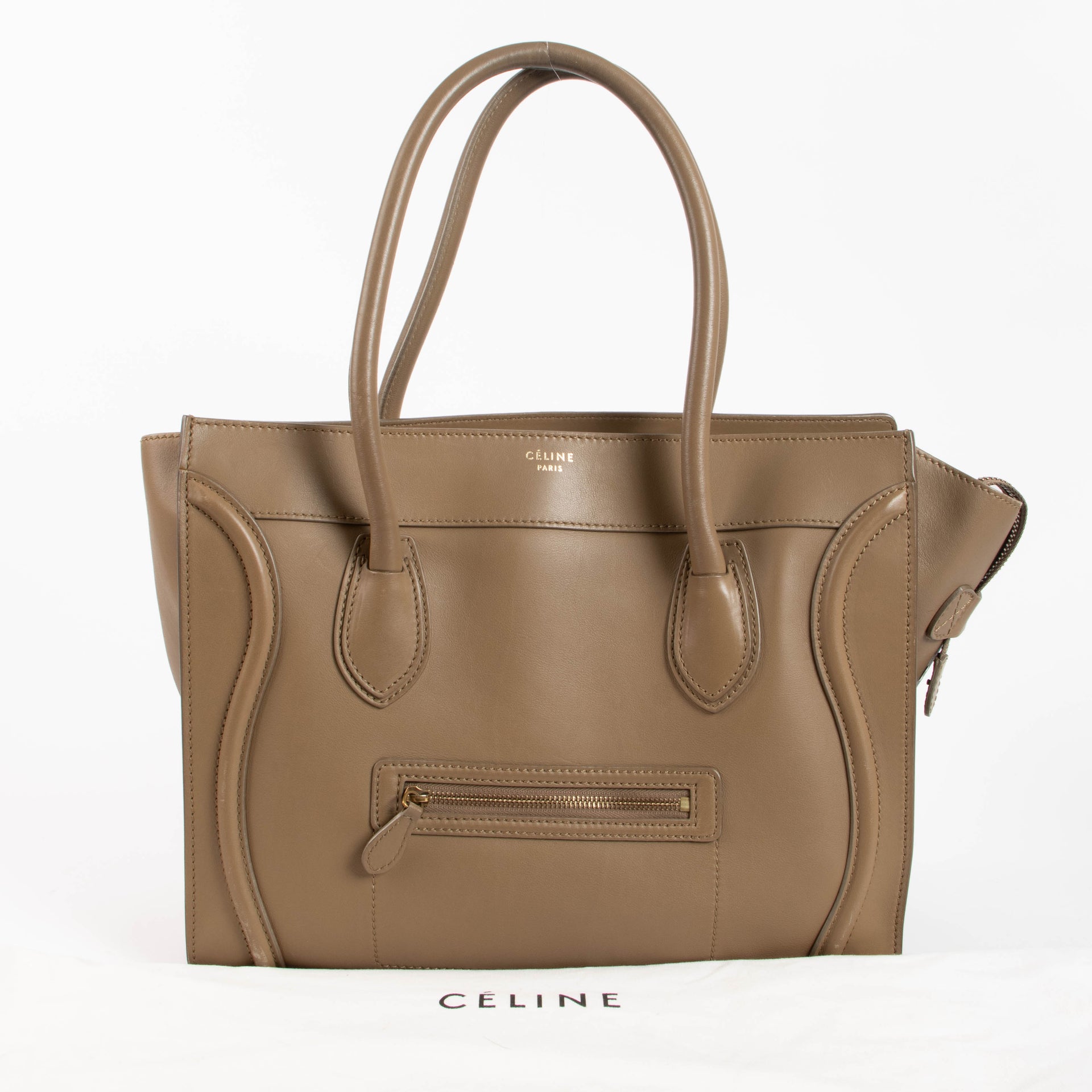 Celine Taupe Smooth Calfskin Shoulder Luggage Bag