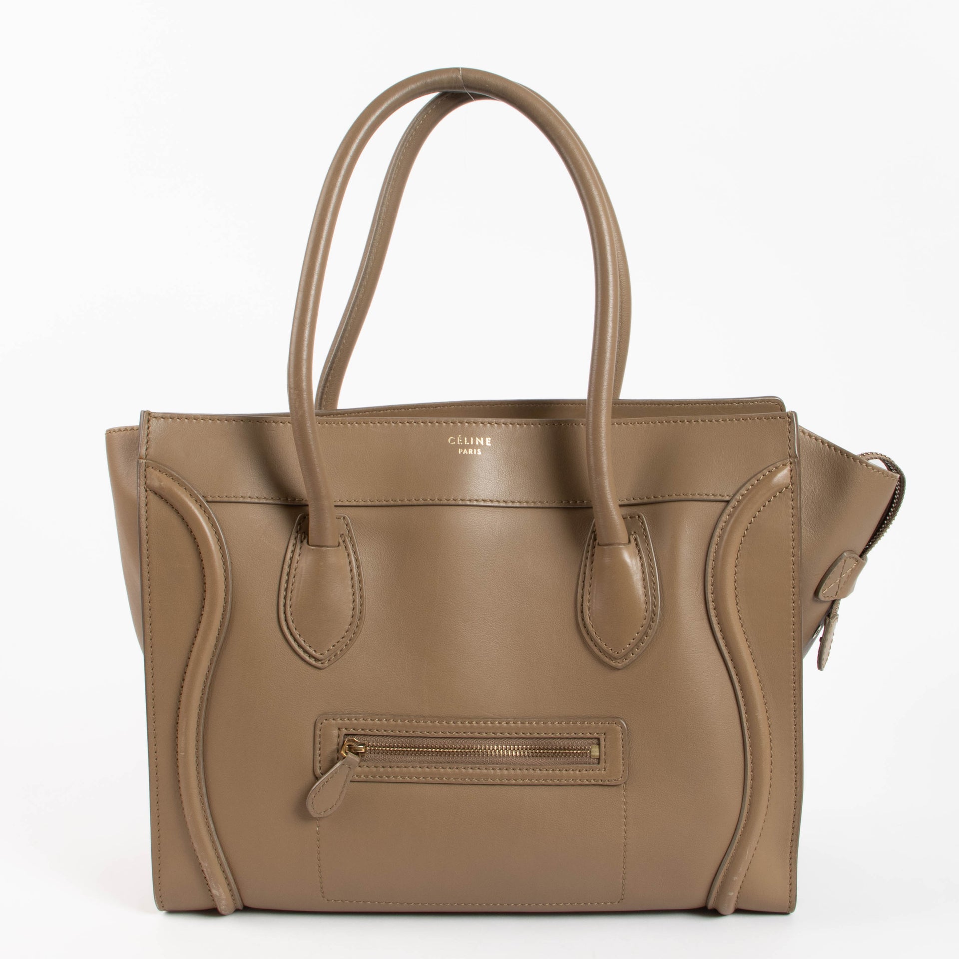 Celine Taupe Smooth Calfskin Shoulder Luggage Bag