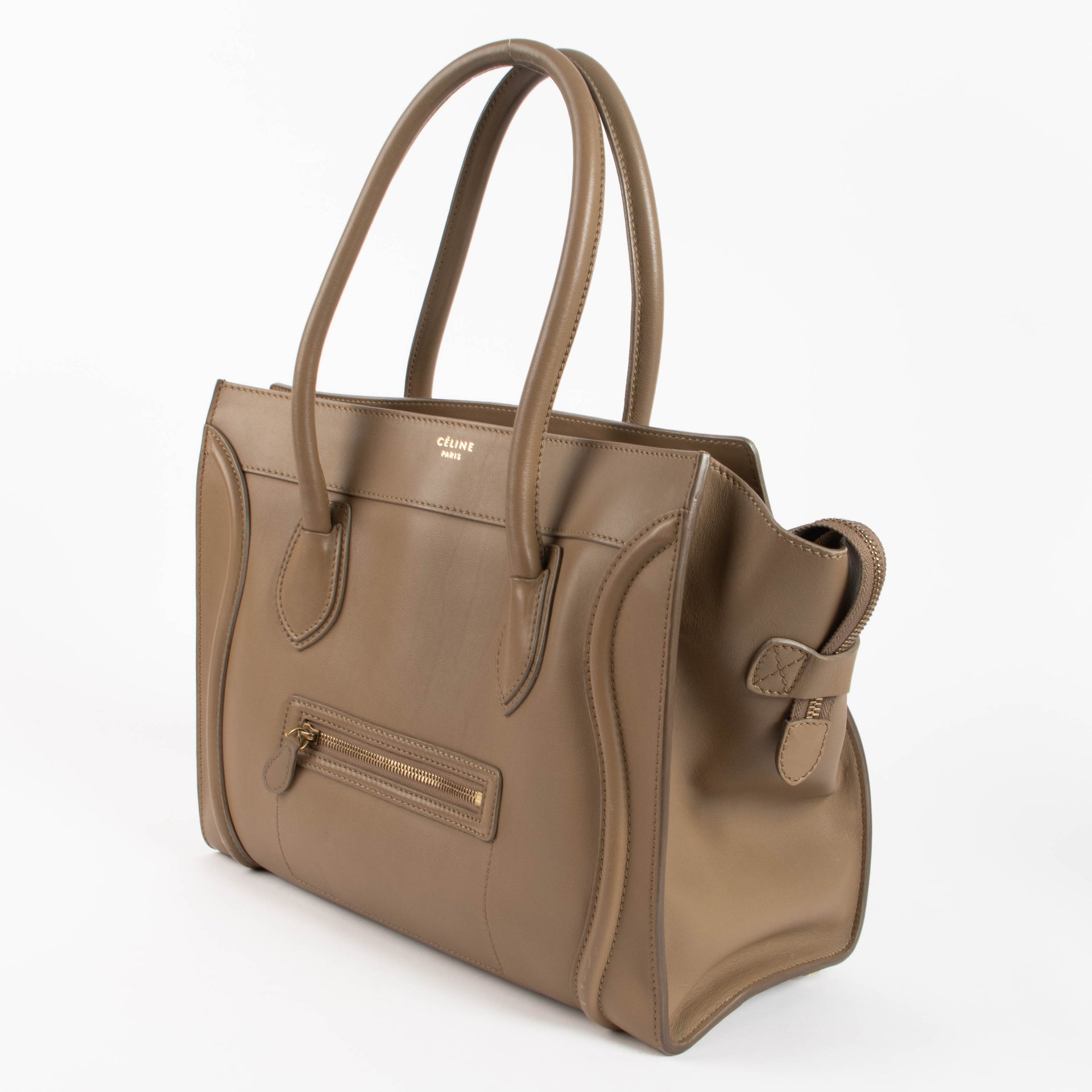 Celine Taupe Smooth Calfskin Shoulder Luggage Bag