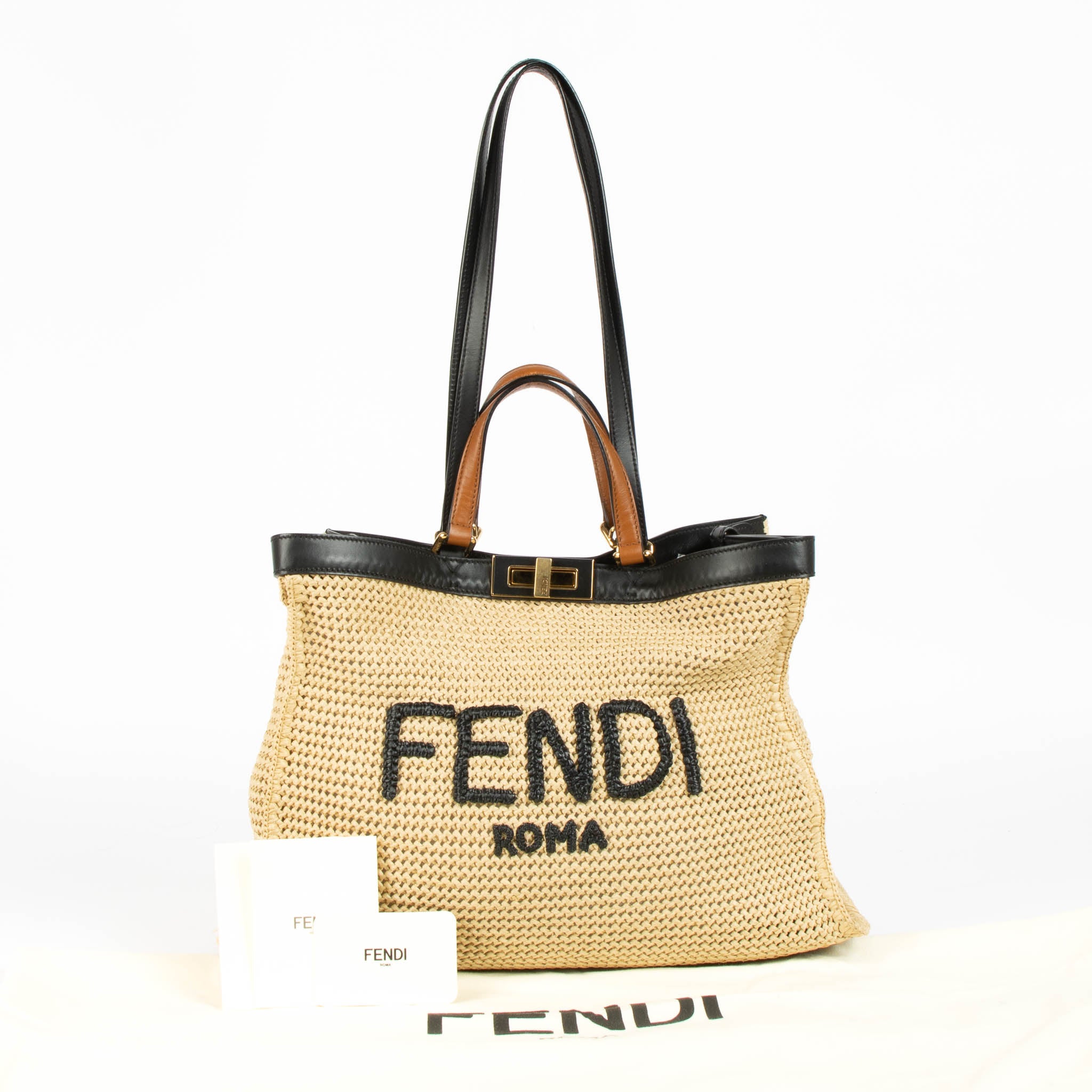 Fendi Beige Raffia Peekaboo X-Tote Medium Bag – Labellov