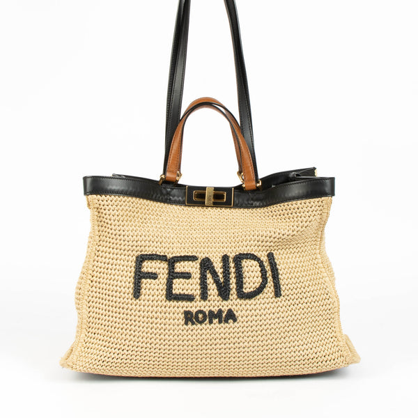 Fendi Beige Raffia Peekaboo X-Tote Medium Bag – Labellov