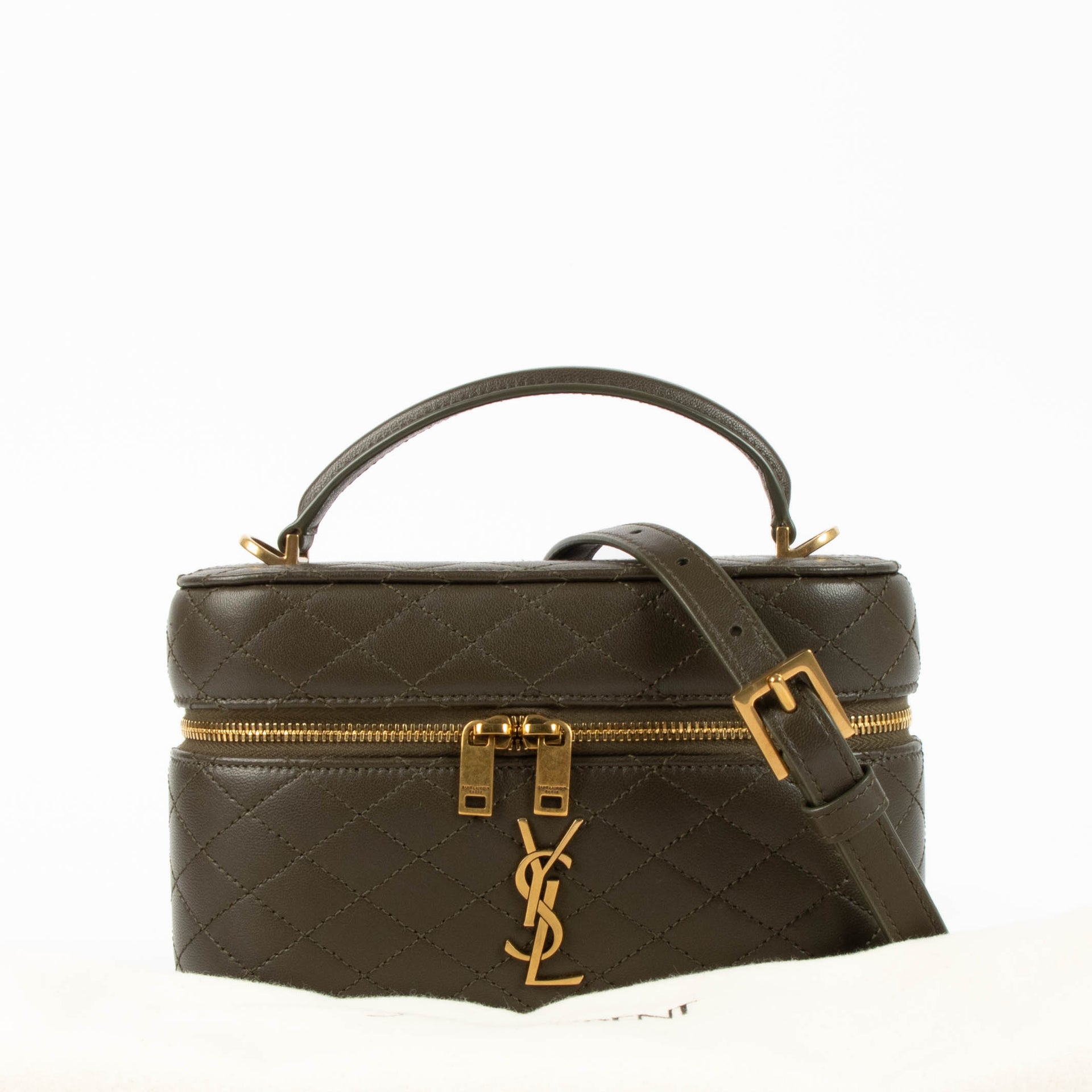 Shop the authentic Saint Laurent Khaki Gaby Vanity Crossbody Bag secondc hand on Labellov.com