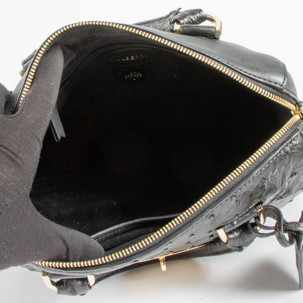 Mulberry Black Calf/Ostrich Del Rey Small Boston Bag