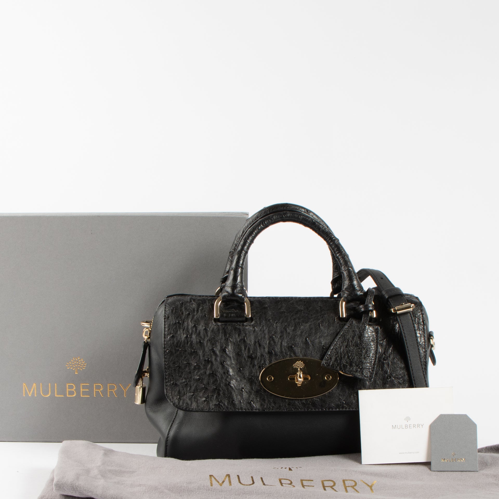 Mulberry Black Calf/Ostrich Del Rey Small Boston Bag