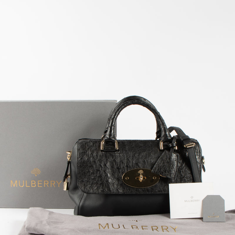 Mulberry Black Calf/Ostrich Del Rey Small Boston Bag