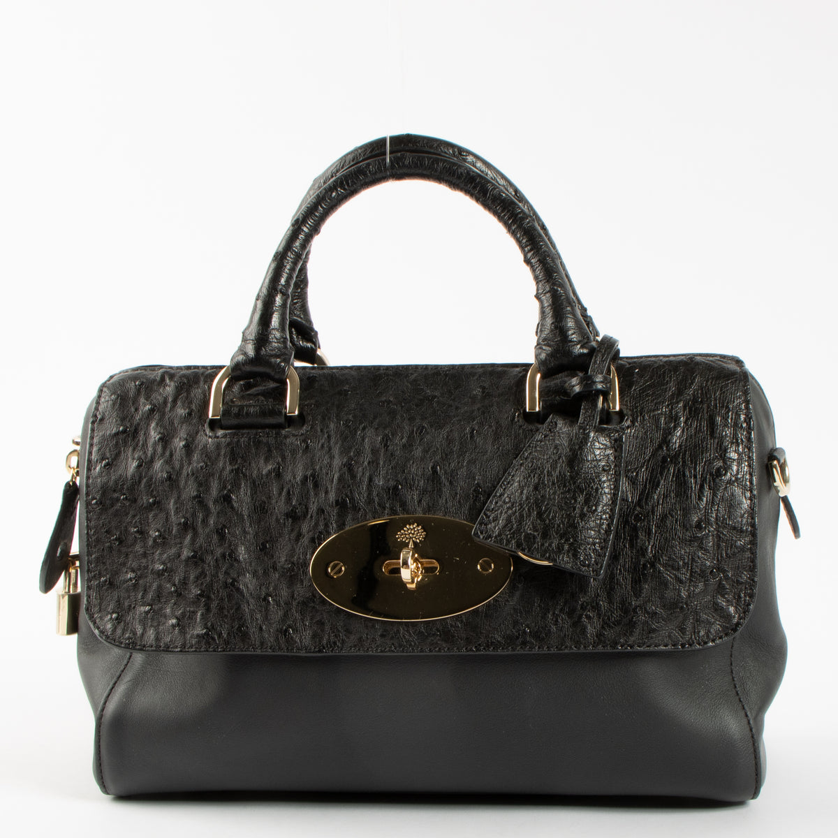 Mulberry Black Calf/Ostrich Del Rey Small Boston Bag