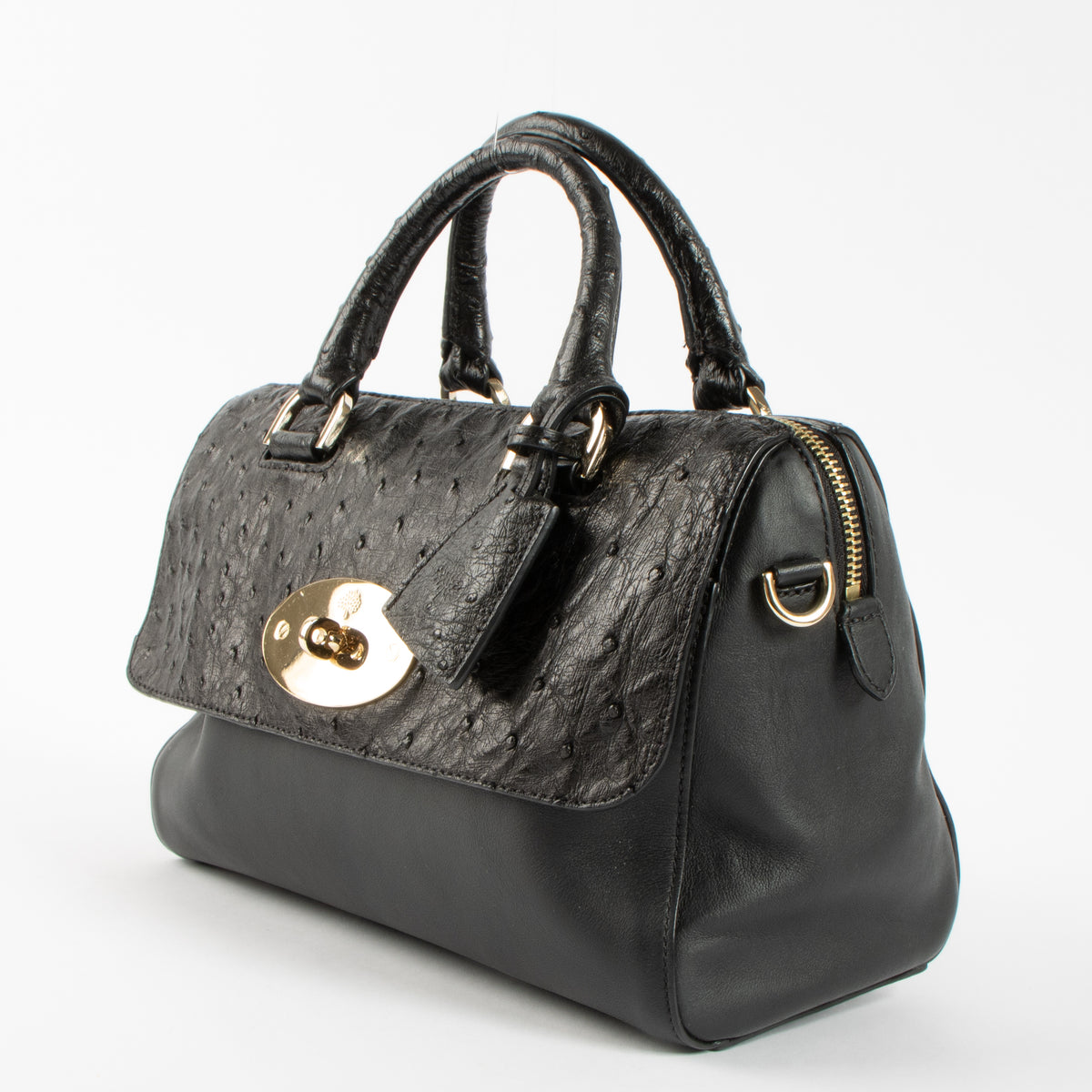 Mulberry Black Calf/Ostrich Del Rey Small Boston Bag