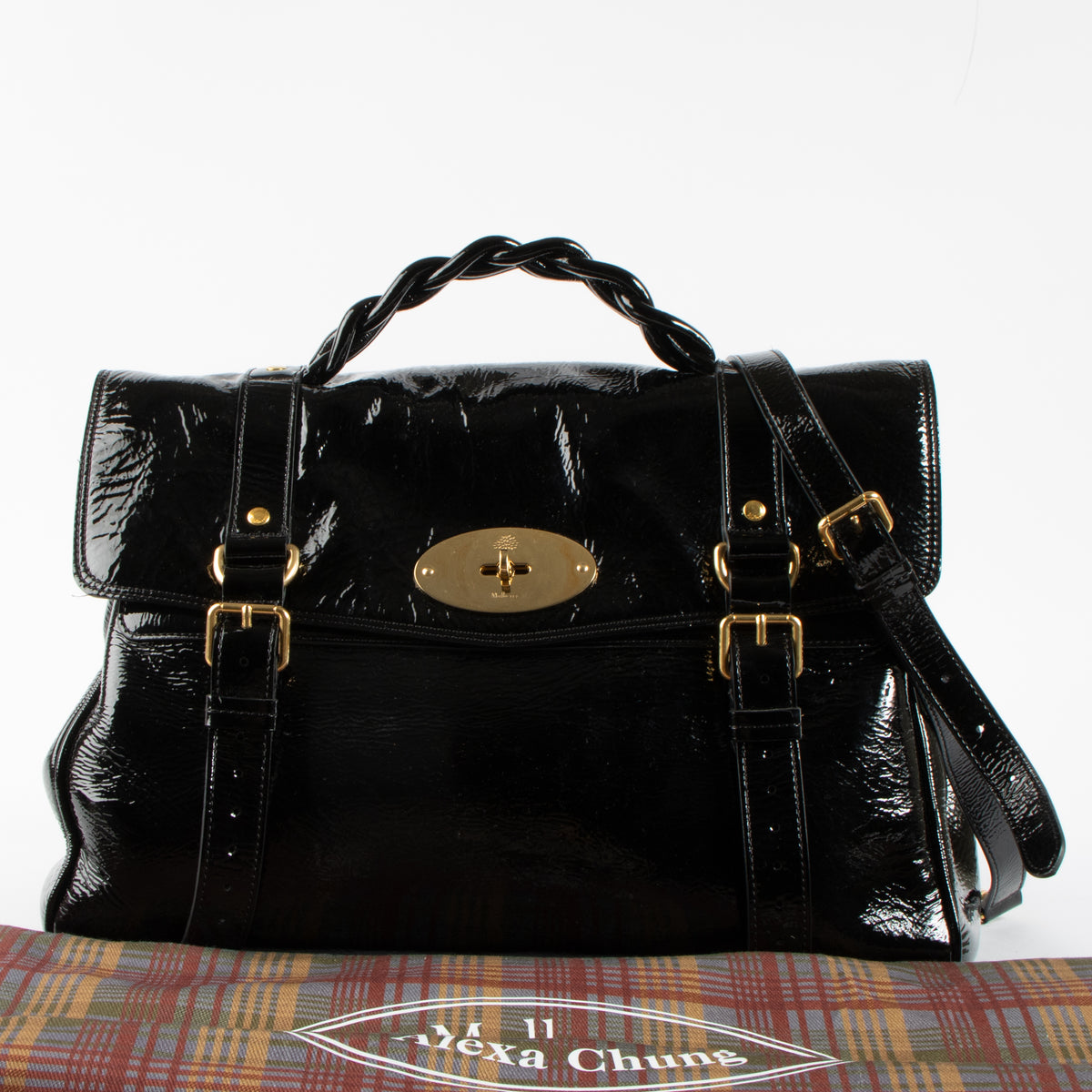 Shop authentic Mulberry x Alexa Chung Black Patent Leather Alexa Oversized Bag on Labellov.com.