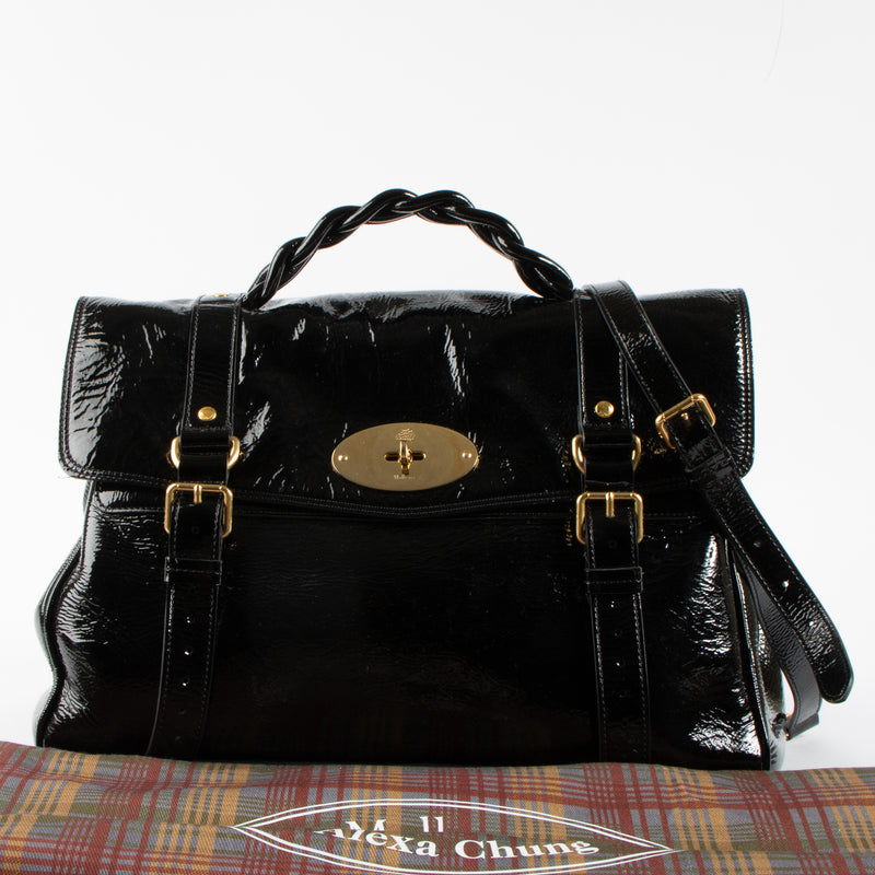 Shop authentic Mulberry x Alexa Chung Black Patent Leather Alexa Oversized Bag on Labellov.com.