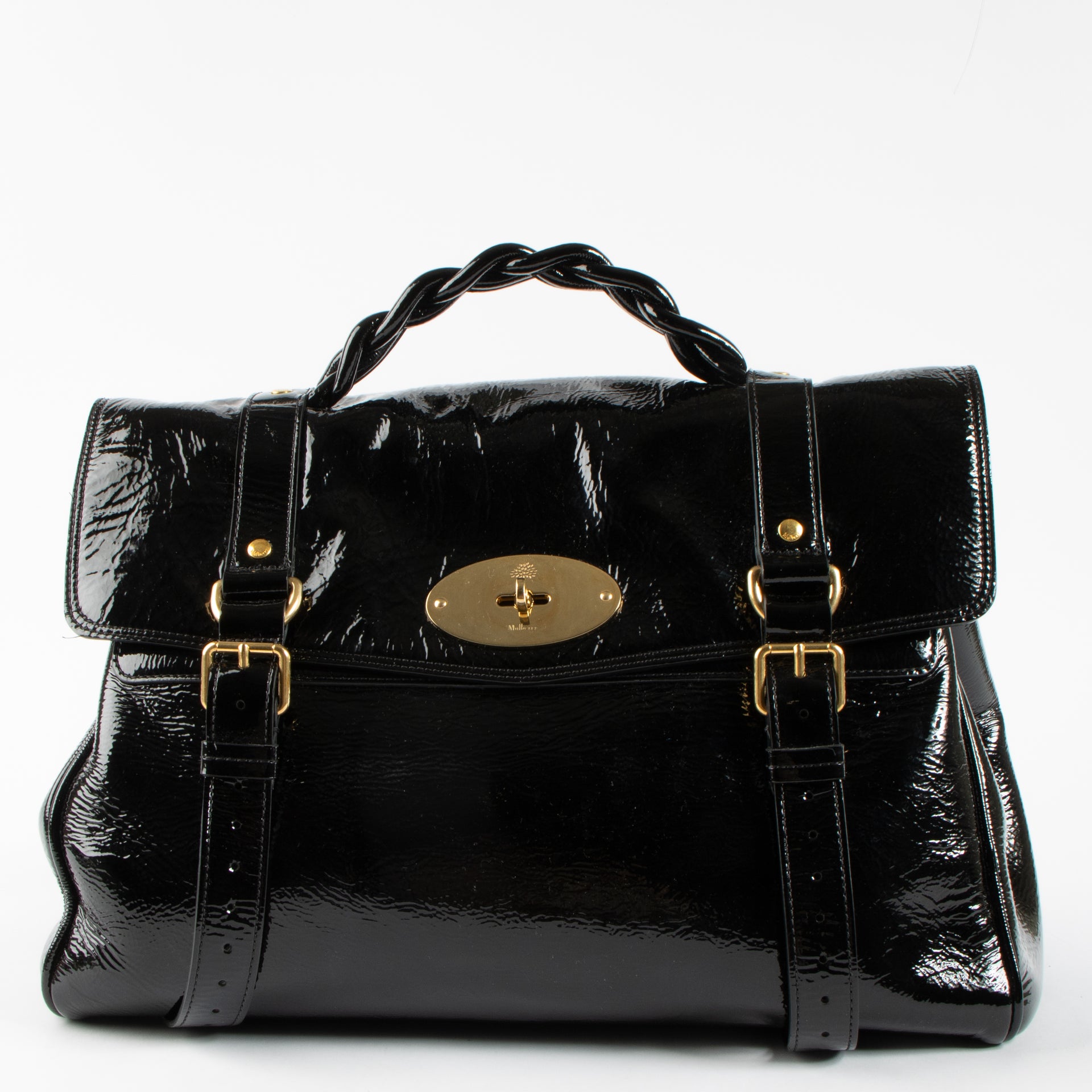 Shop authentic Mulberry x Alexa Chung Black Patent Leather Alexa Oversized Bag on Labellov.com.