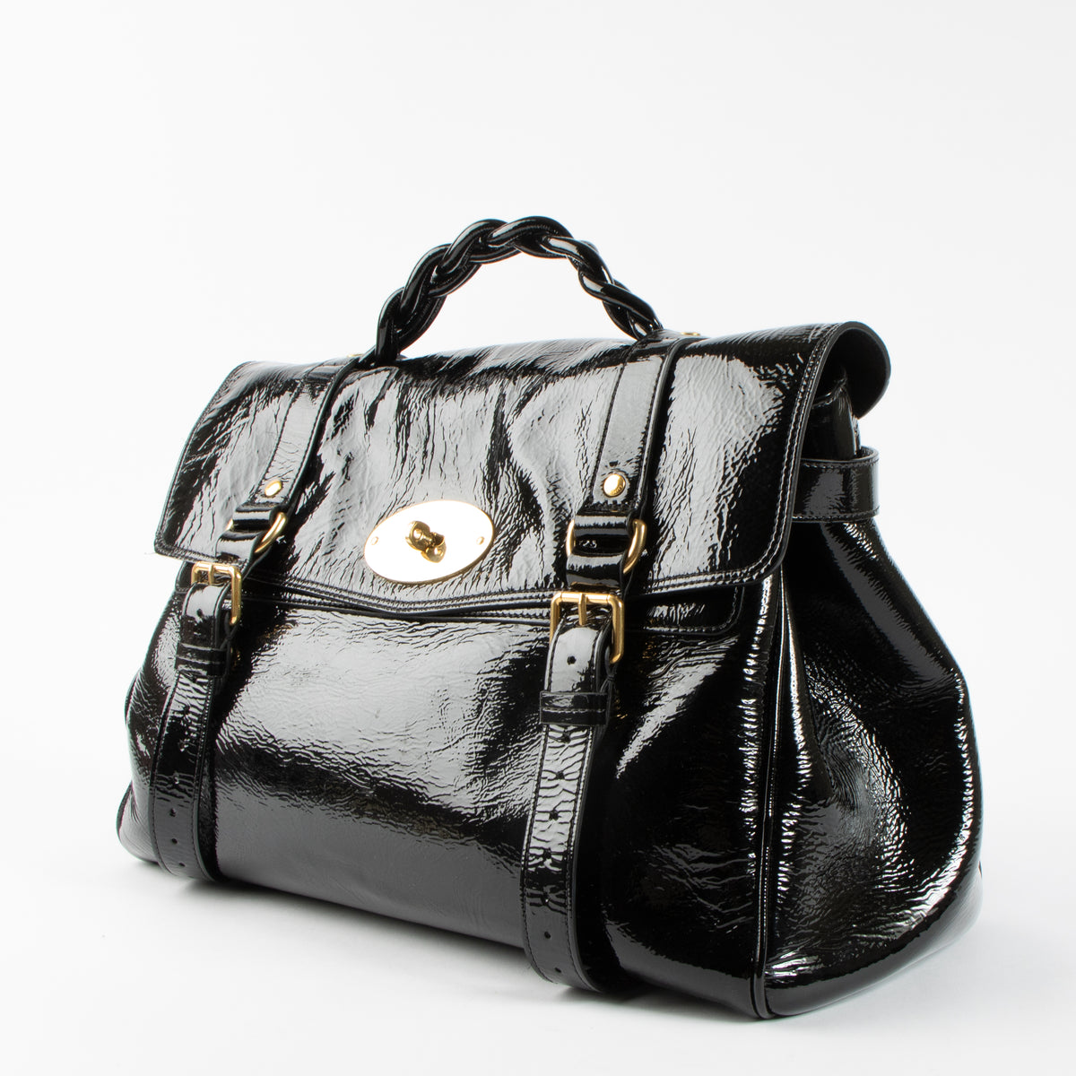 Shop authentic Mulberry x Alexa Chung Black Patent Leather Alexa Oversized Bag on Labellov.com.