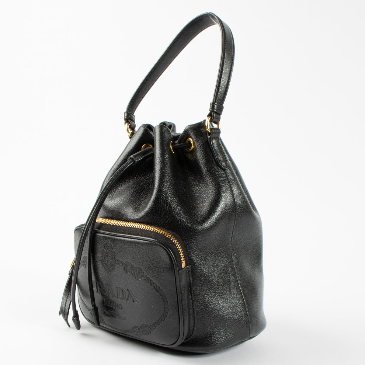 Shop the 100% authentic Prada Black Secchiello Bucket Bag second hand on Labellov.com!