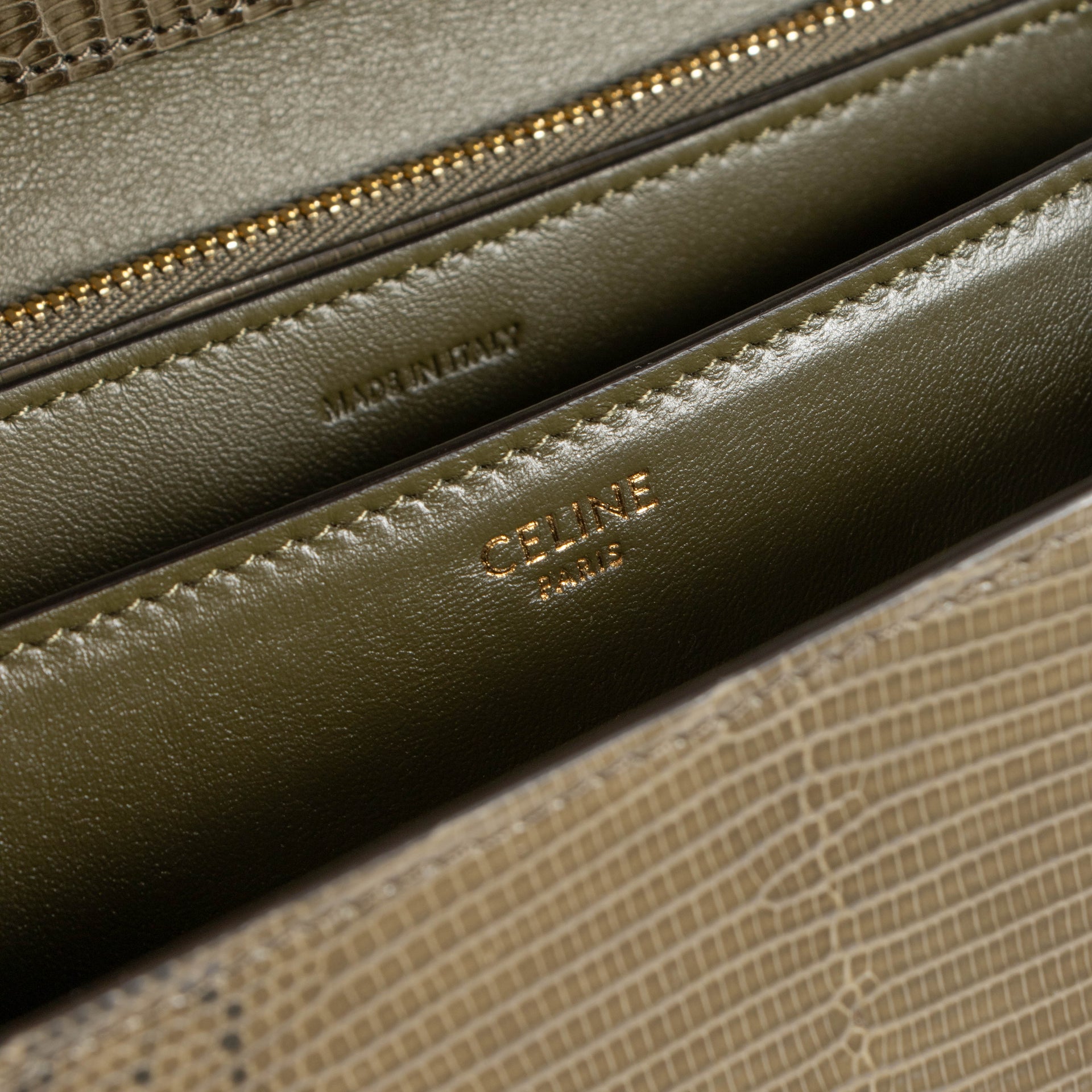 Celine Army Green Lizard Medium Classic Bag