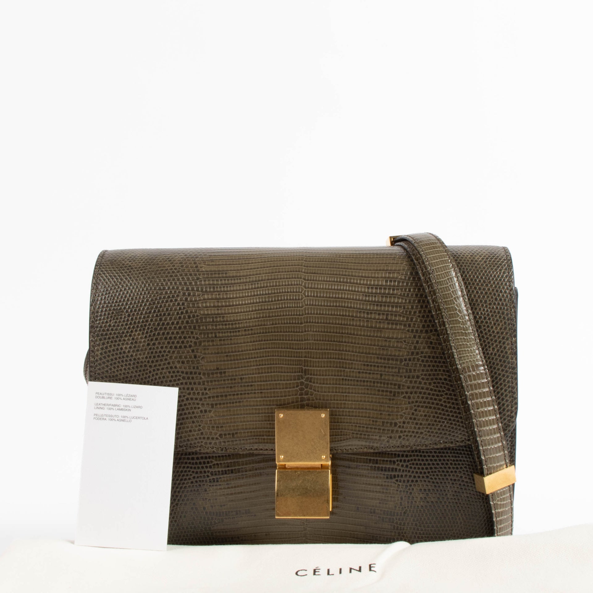 Celine Army Green Lizard Medium Classic Bag