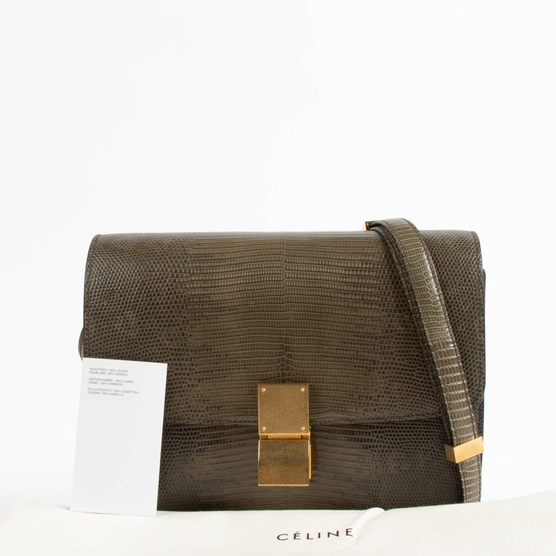 Celine Army Green Lizard Medium Classic Bag