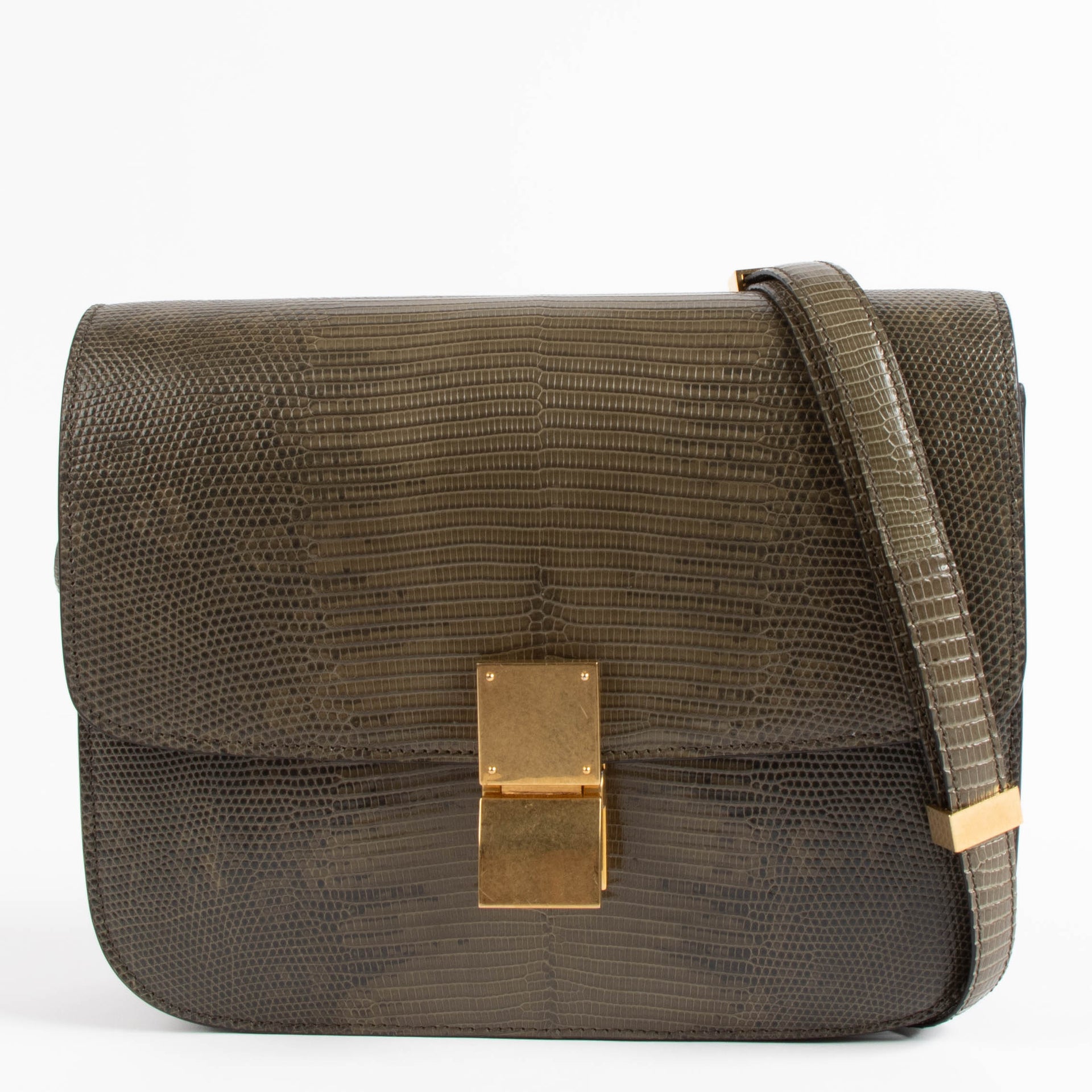 Celine Army Green Lizard Medium Classic Bag