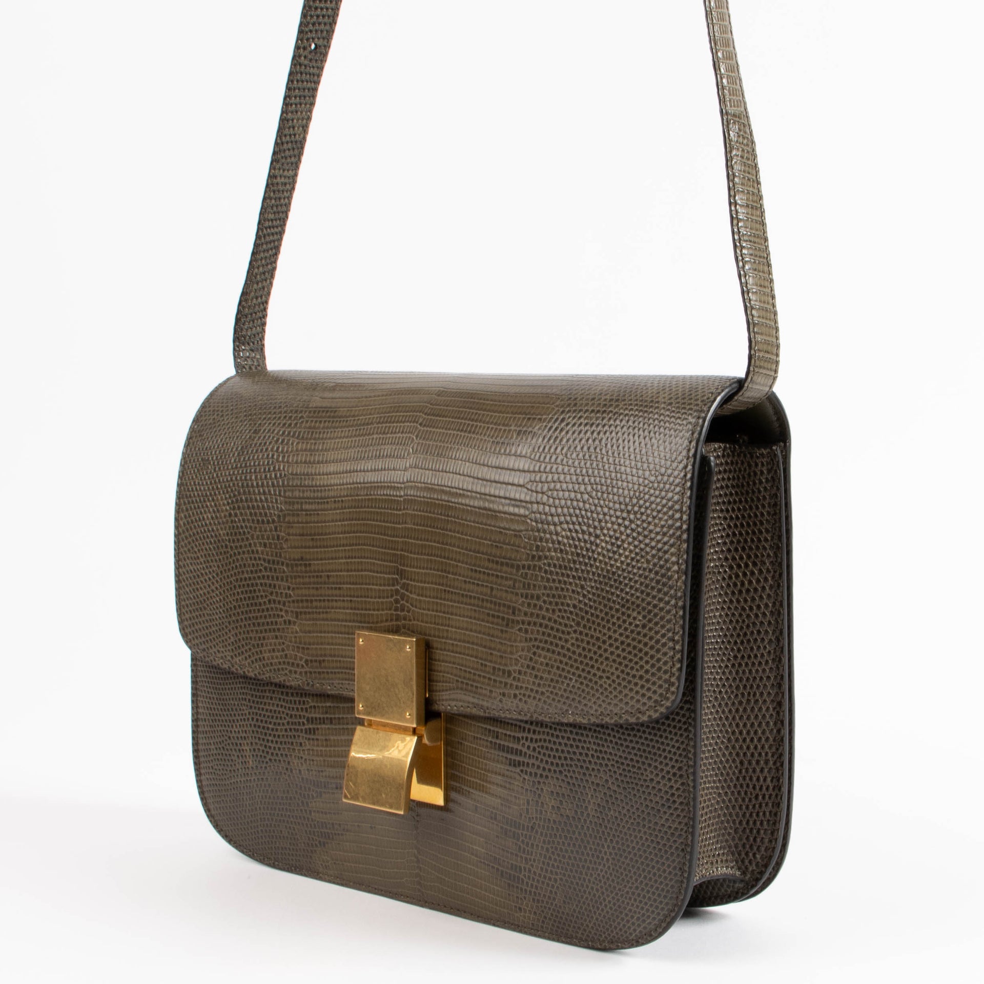 Celine Army Green Lizard Medium Classic Bag