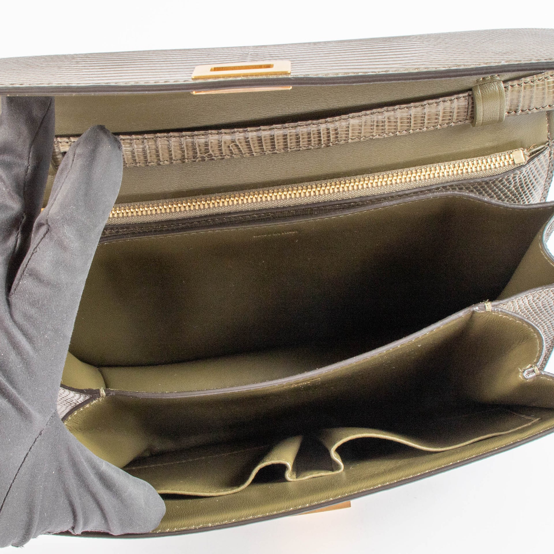 Celine Army Green Lizard Medium Classic Bag