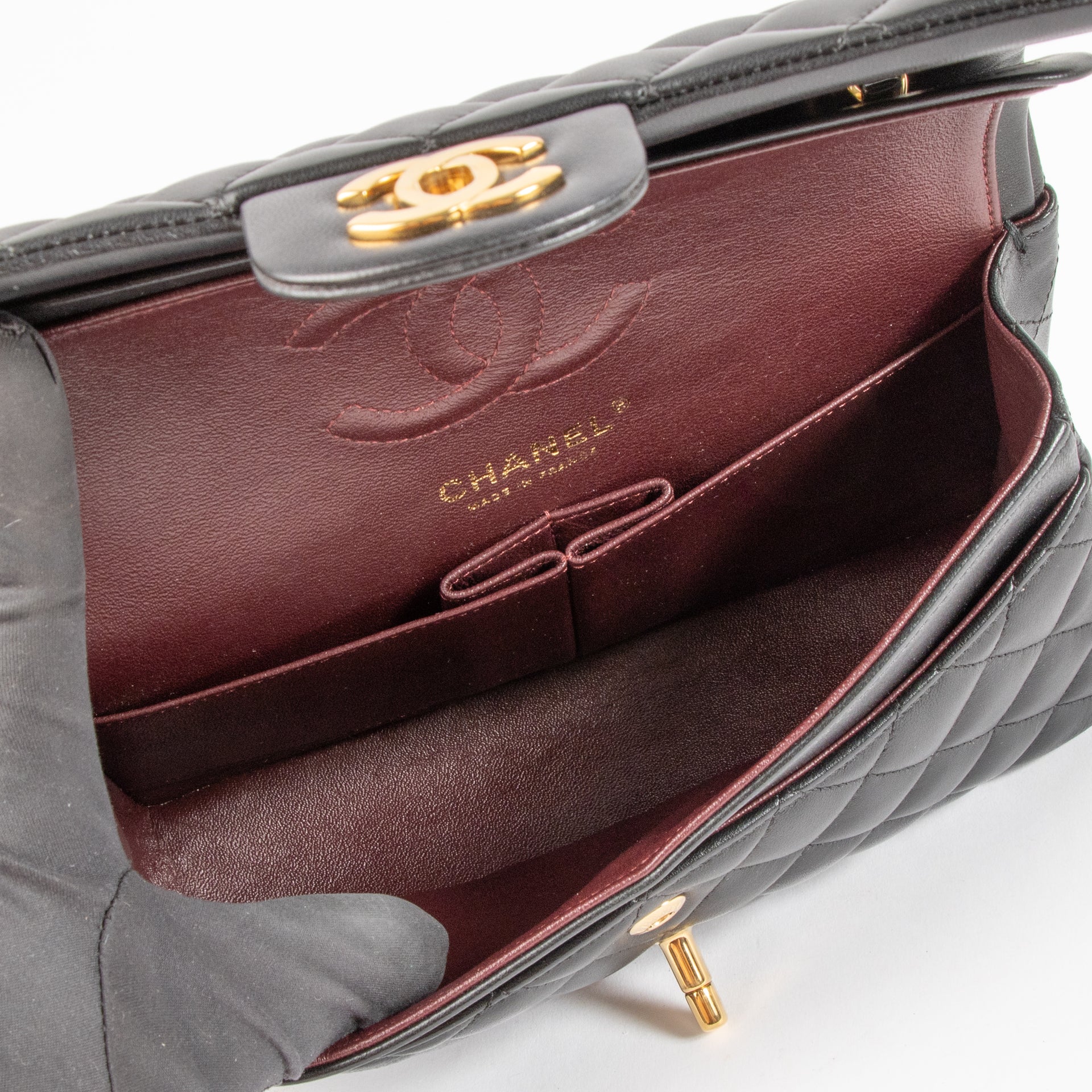 Chanel Black Lambskin Small Classic Handbag
