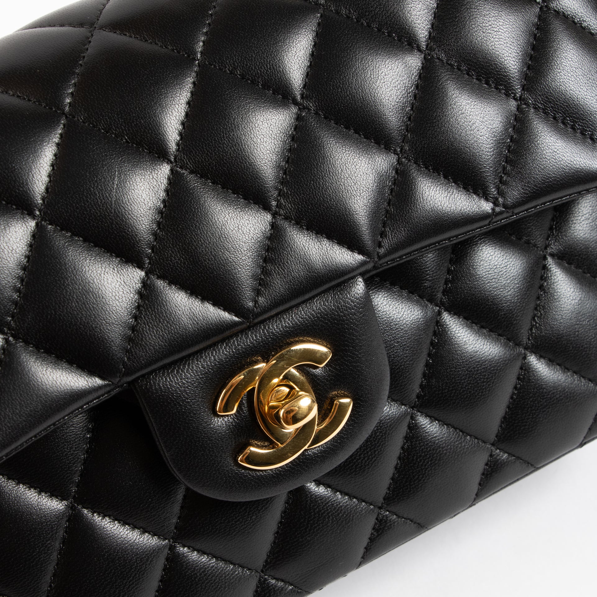 Chanel Black Lambskin Small Classic Handbag