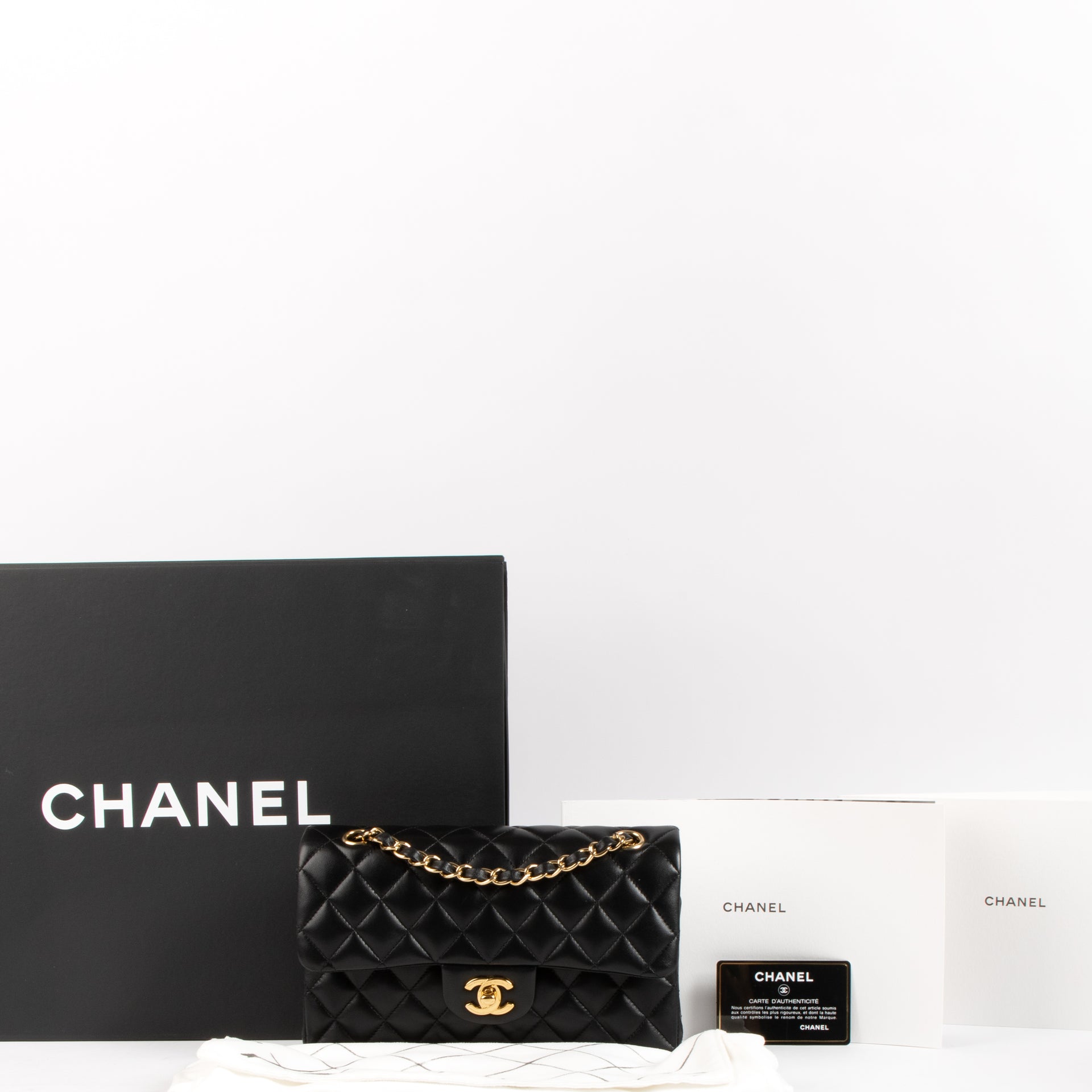 Chanel Black Lambskin Small Classic Handbag