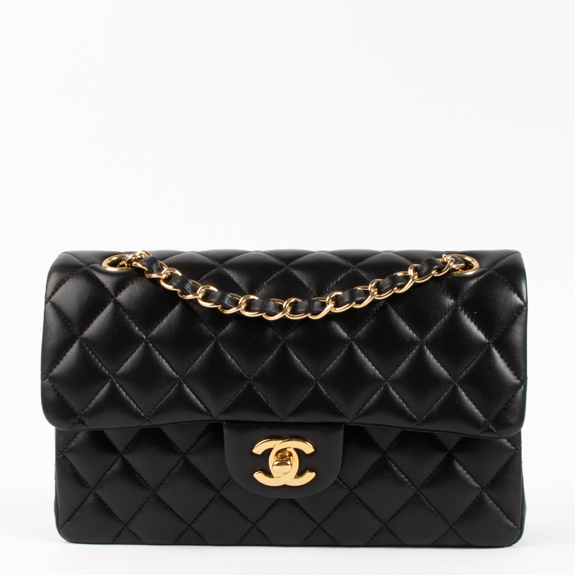 Chanel Black Lambskin Small Classic Handbag