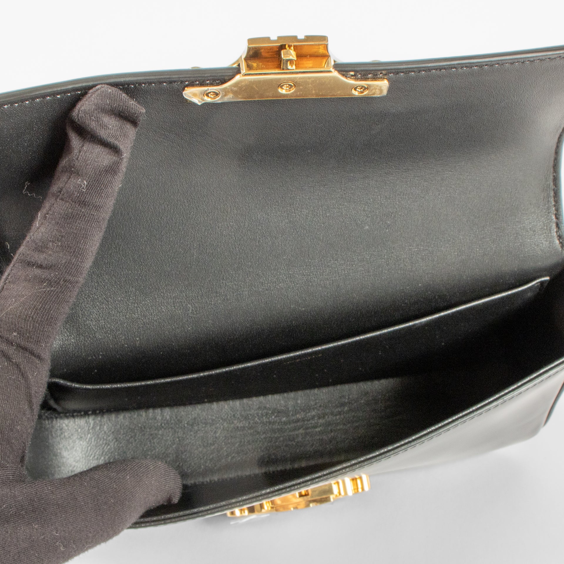 Celine Black Shiny Calfskin Claude Chain Shoulder Bag