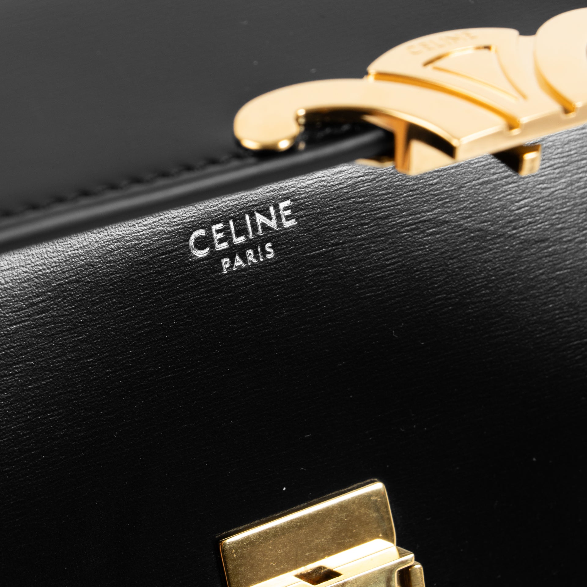 Celine Black Shiny Calfskin Claude Chain Shoulder Bag