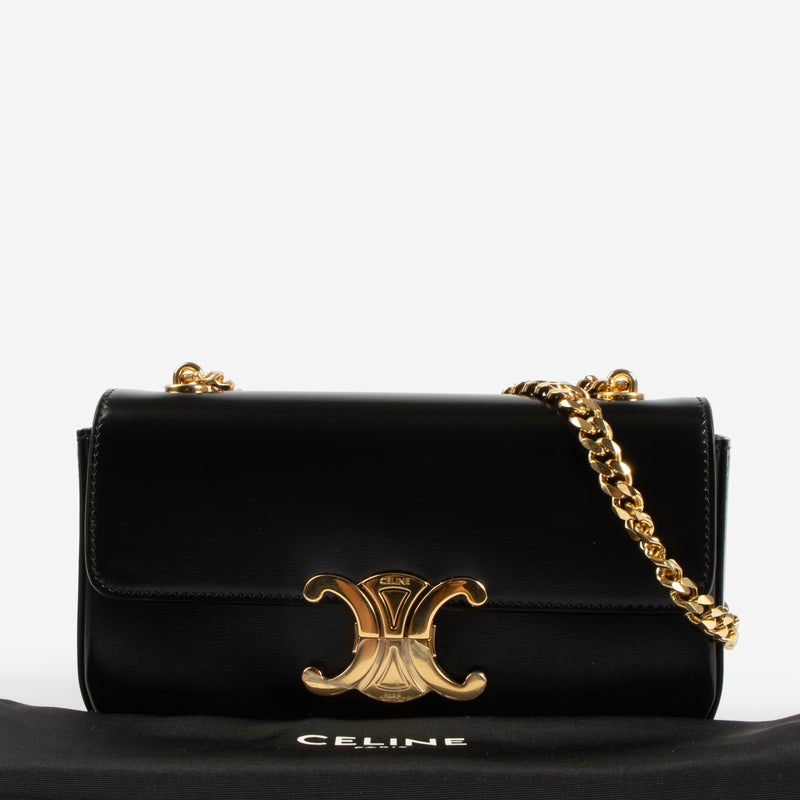 Celine Black Shiny Calfskin Claude Chain Shoulder Bag